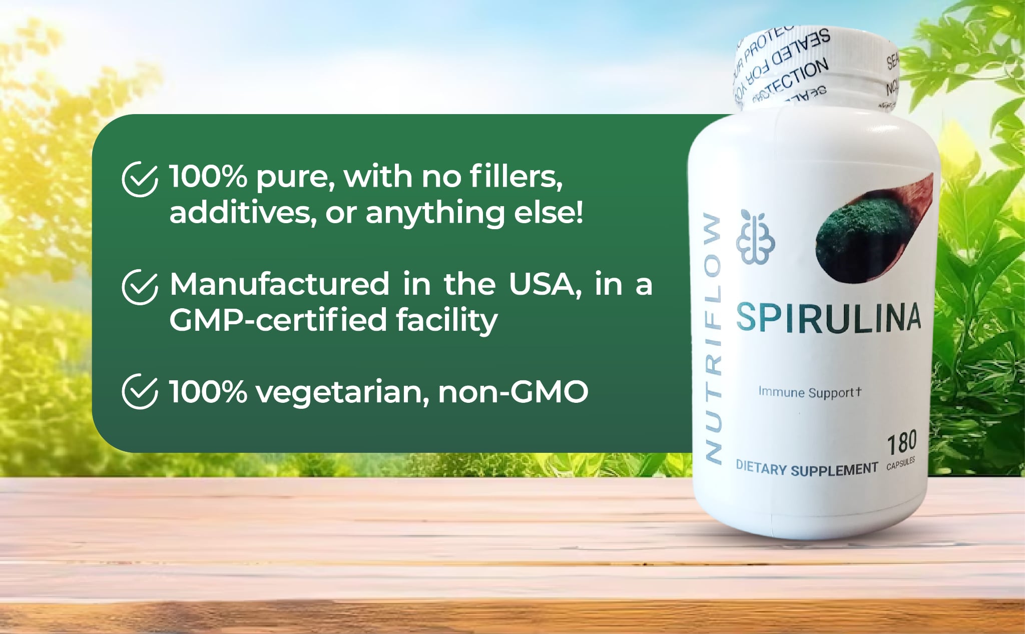 Natural Spirulina Capsules Super Green Powder Supplement | Spirulina Powder Nutri Flow Superfood 500mg | Non-GMO Vegan Vegetable Rich in Vegan Protein 180 Capsules - Image 5