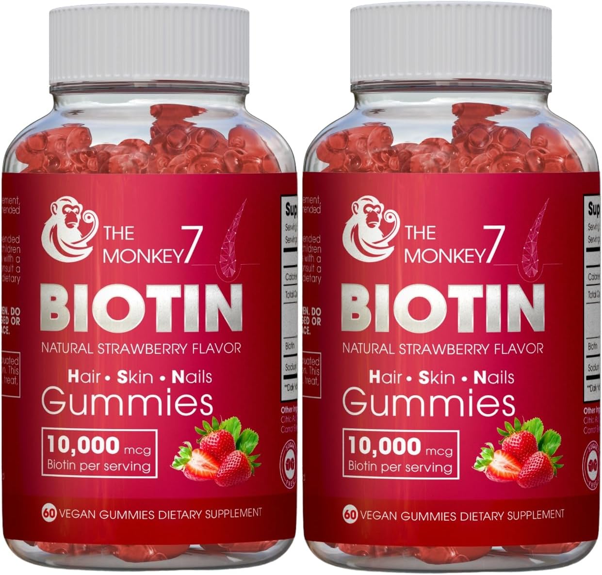 Biotin Gummy Bears Hair Growth Products Biotin 10000mcg | Biotin Gummies Hair Skin and Nails Vitamins Sugar free Non GMO Gluten Free 60 Gummies 30 Day Supply - 2 Pack
