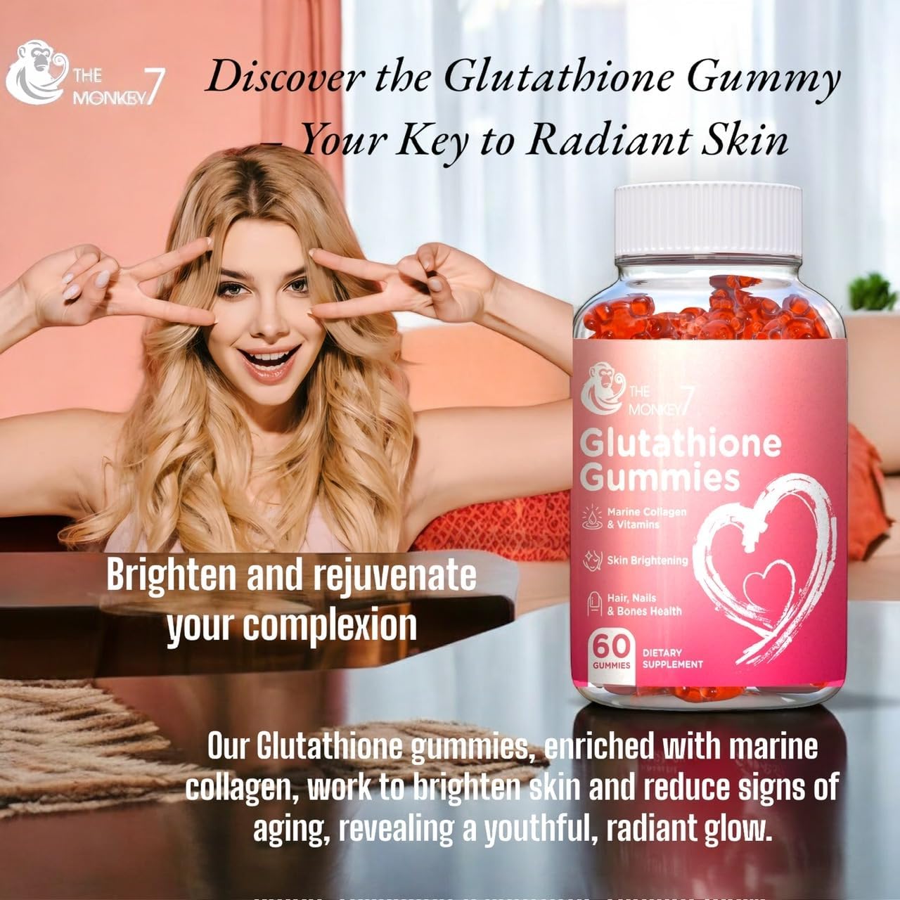 Glutathione Skin Whitening Gummies Natural Collagen Anti Aging 1000Mg (2 Pack) - Image 5
