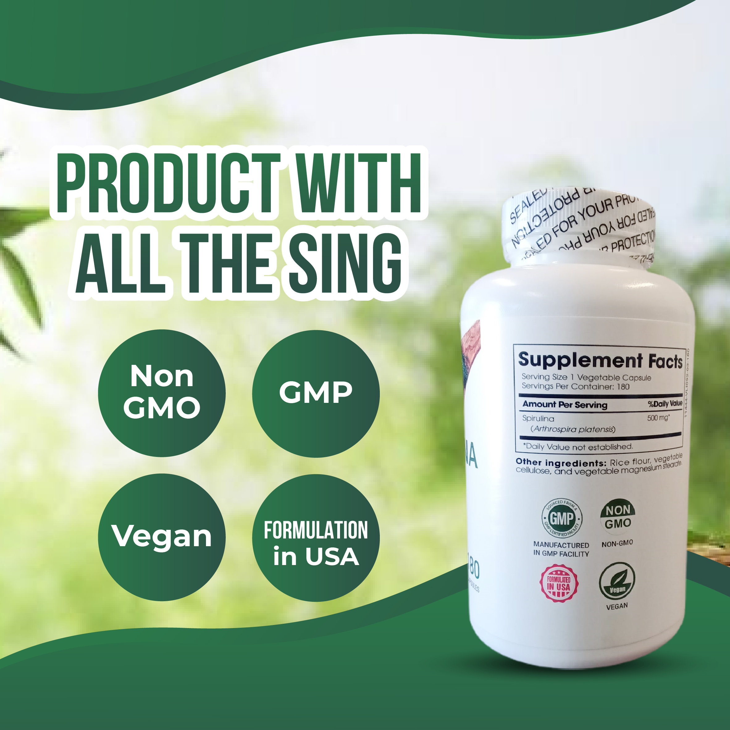 Natural Spirulina Capsules Super Green Powder Supplement | Spirulina Powder Nutri Flow Superfood 500mg | Non-GMO Vegan Vegetable Rich in Vegan Protein 180 Capsules - Image 3