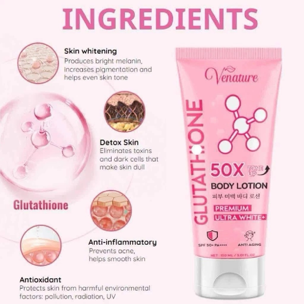 Venature Glutathione 50X Tone Up Lotion SPF 50+ PA+++ Hydrating Care 150ml 5.oz - Image 4