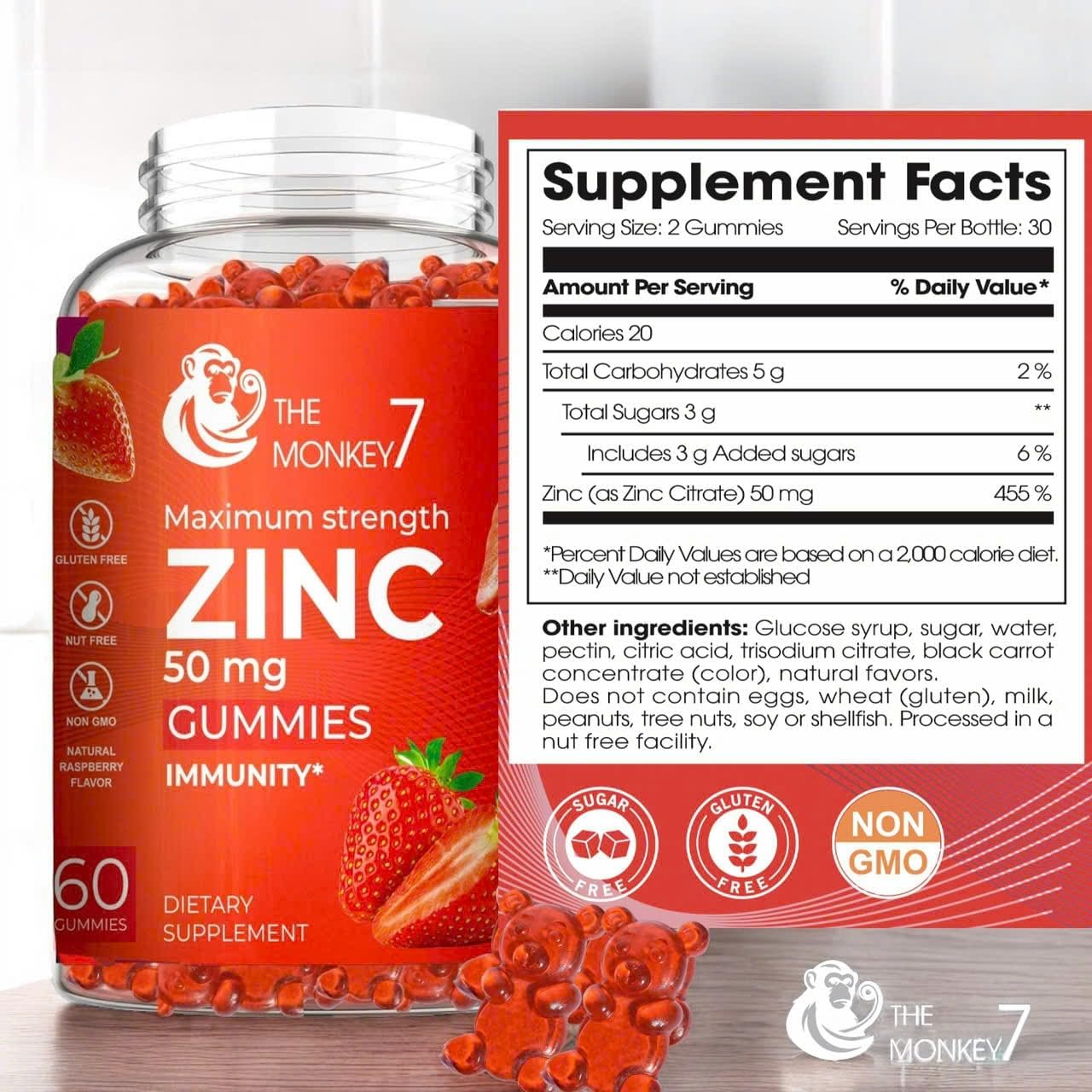 Zinc 50mg Gummies Zinc Citrate Maximum Strength | Zinc Gummies Gluten Free Zinc Gummy Bear Immune Support | Zinc Gummies for Women 60 Vegan Non-GMO - Image 3